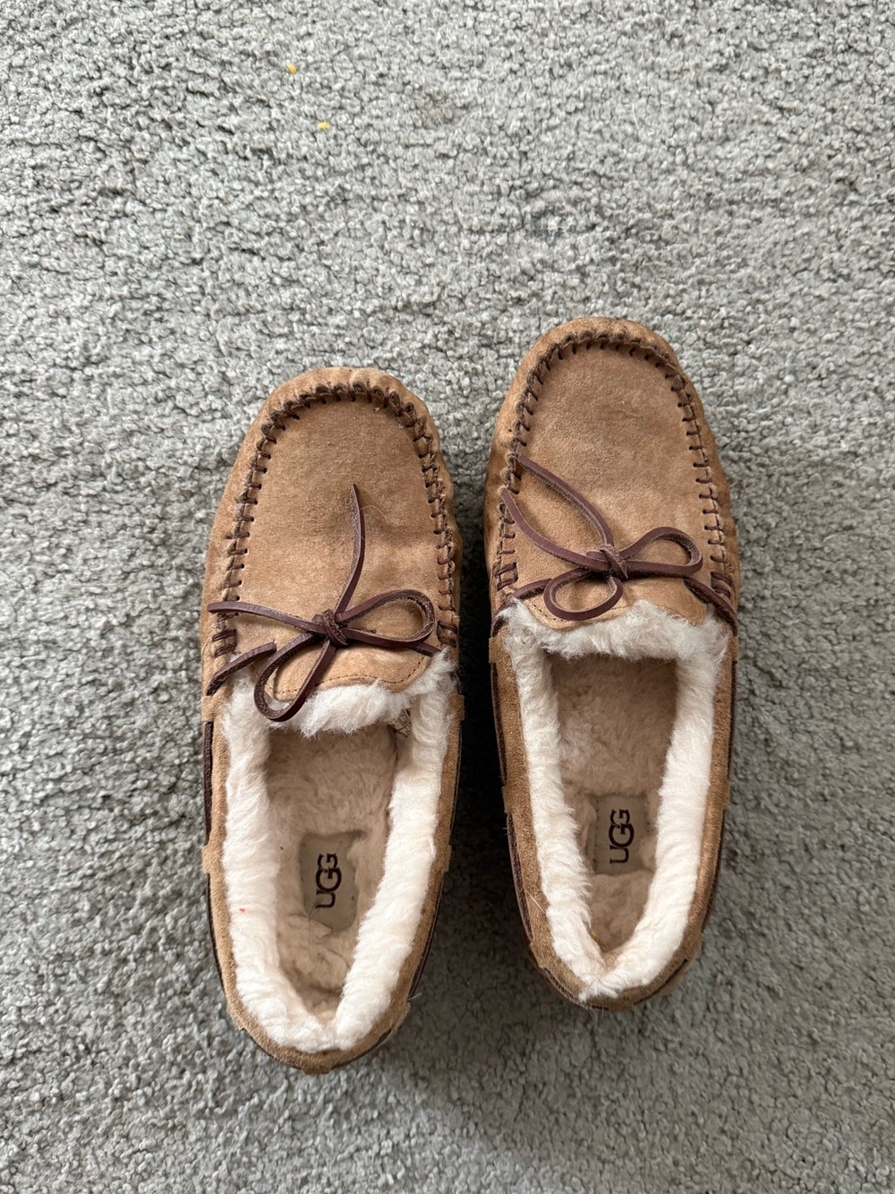UGG Chestnut Brown Suede Shearling Moccasin Slippers